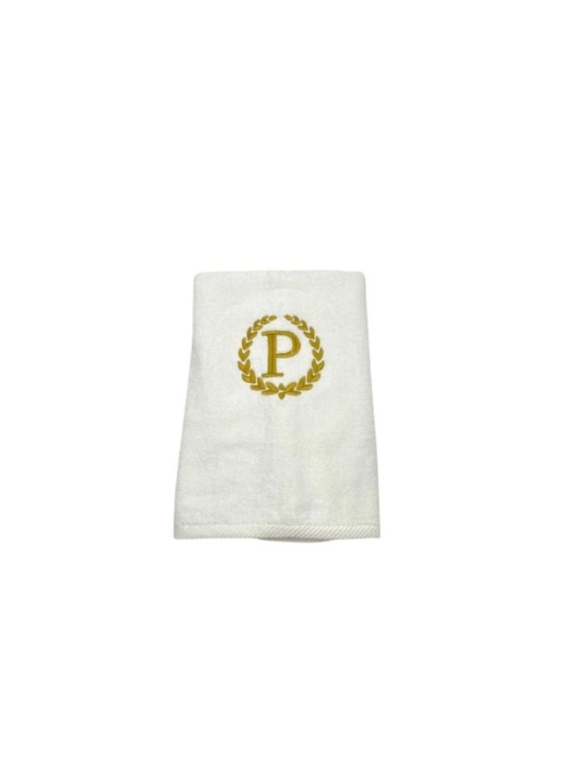 BYFT - Embroidered For You (White) Luxury Monogrammed Towels (Set of 1 Hand & 1 Bath Towel) Cotton, Highly Absorbent and Quick dry, Classic Hotel and Spa Quality Bath Linen-600Gsm(Golden Letter P) - Image 1
