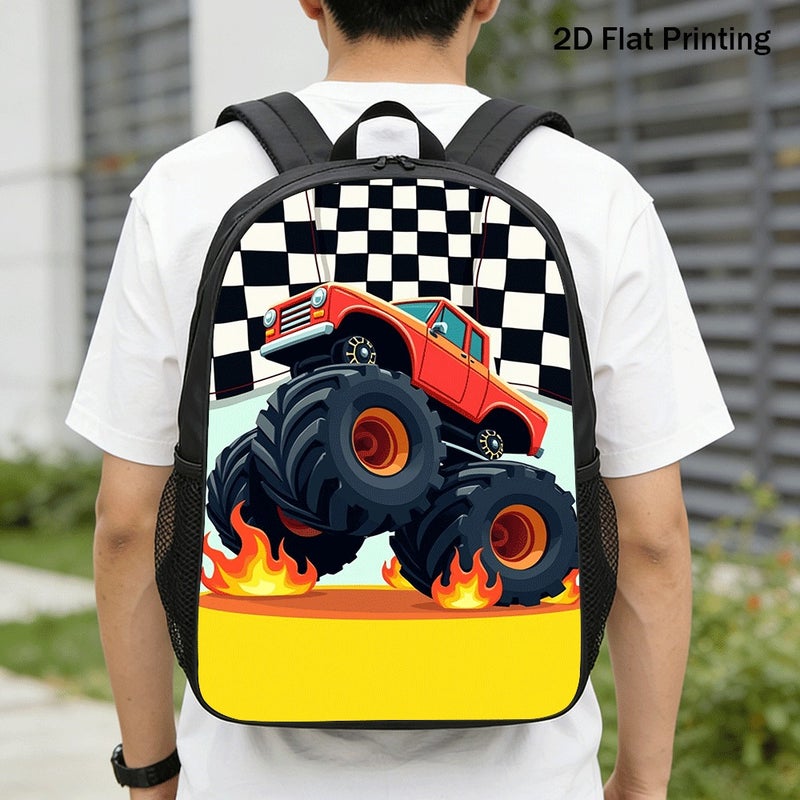 Sports Monster Truck Print Backpack Durable Large Capacity 2D Flat Print for outdoor adventure race for Teens - Image 1