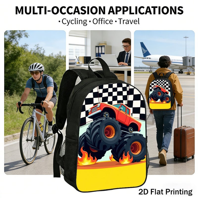 Sports Monster Truck Print Backpack Durable Large Capacity 2D Flat Print for outdoor adventure race for Teens - Image 5