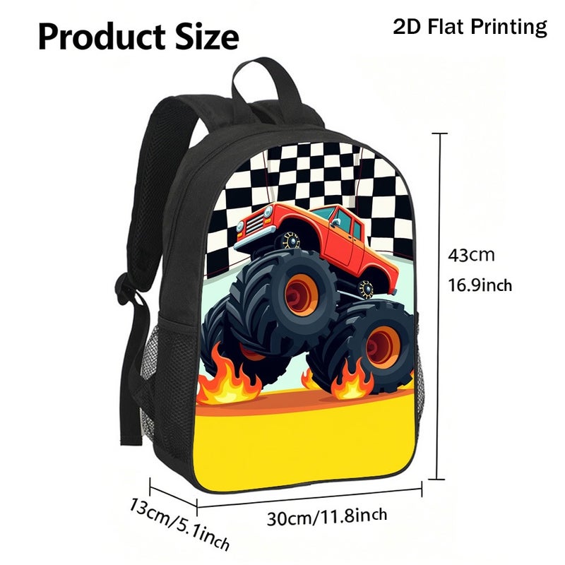 Sports Monster Truck Print Backpack Durable Large Capacity 2D Flat Print for outdoor adventure race for Teens - Image 3