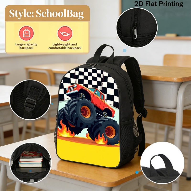 Sports Monster Truck Print Backpack Durable Large Capacity 2D Flat Print for outdoor adventure race for Teens - Image 2