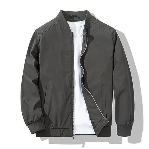 XiaoYouYu Men's Bomber Jacket Fashion Stylish Lightweight Windbreaker Spring Fall Casual Jackets for Men Dark Grey Large - Image 1