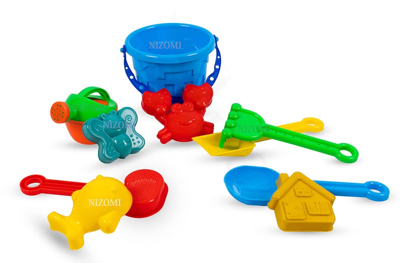 Nizomi Garden Beach Toys Set for Kids Indian Made 10 Pcs Sandpit Bucket Mould Beach Tool Kit, Castle Toys Set Sand Toys for Toddlers Best Birthday Gift (B)(Random Color Send) - Image 2