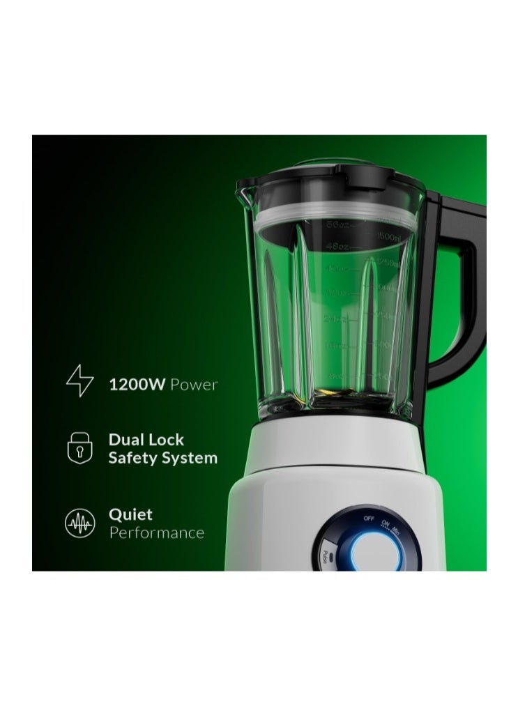 Feller Germany, 1200W Blender + Grinder Mill, 1.7L Glass Jar, Ice Crush/Smoothie/Pulse Modes, Variable Speed, 6-Fin Blade, Safety Lock, 2Y Guarantee BLG1200 UAE Stainless Steel - Image 2