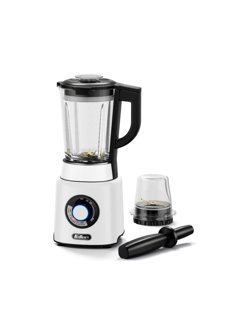 Feller Germany, 1200W Blender + Grinder Mill, 1.7L Glass Jar, Ice Crush/Smoothie/Pulse Modes, Variable Speed, 6-Fin Blade, Safety Lock, 2Y Guarantee BLG1200 UAE Stainless Steel