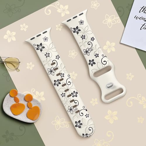 SuperNaNa Floral Engraved Bands Compatible with Apple Watch Band 41mm 40mm 44mm 45mm 42mm 38mm 46mm 49mm for Women,Cute Flower iWatch Bands Soft Silicone Sport Strap for iWatch Series SE 10 9 8 7 6 5 4 3 2 1 - Image 3