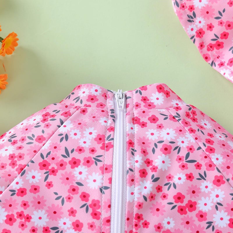 WOLBAY Baby Girl Swimsuit Long Sleeve One Piece Rash Guard with Sun Hat Zipper Bathing Suit Size 0-2T (US, Age, 3 Months, 6 Months, Pink) - Image 5