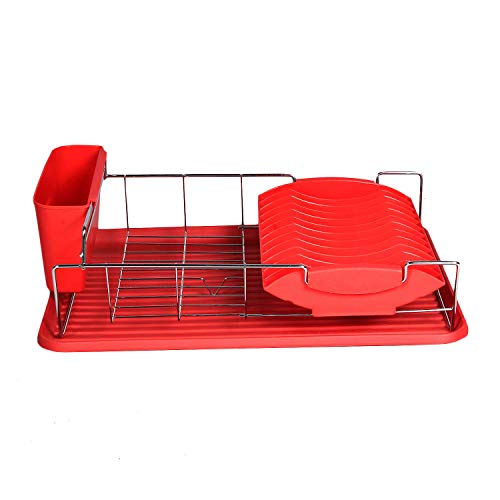 Whitecloud TRANSFORMING HOMES® 930 Plastic and Stainless Steel Kitchen Dish Holder Storage Rack (Red) - Image 2