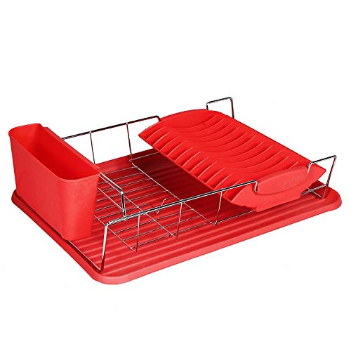 Whitecloud TRANSFORMING HOMES® 930 Plastic and Stainless Steel Kitchen Dish Holder Storage Rack (Red) - Image 1