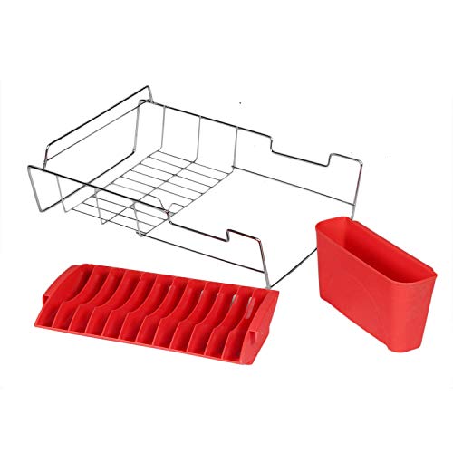 Whitecloud TRANSFORMING HOMES® 930 Plastic and Stainless Steel Kitchen Dish Holder Storage Rack (Red) - Image 4