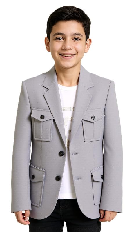 CHARCHIT Boys Regular Fit Plain Blazer and T-Shirt Grey - Image 2