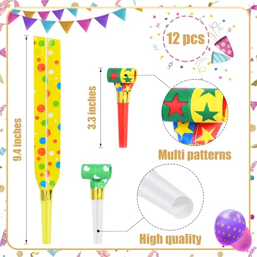 Twavang 12 Pcs Party Blower Colorful Blowouts Noisemakers Birthday Blowouts Whistles for Party FavorsColorful Paper Roll - Image 5