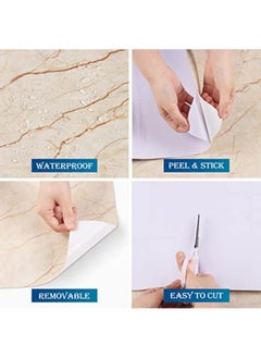 WISDOM 12 X 50In Beige & Cream Marble Wallpaper Peel And Stick Marble Contact Paper For Countertops Vinyl Waterproof Self Adhesive Countertop Contact Paper Marble Wallpaper  - Image 5