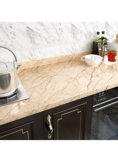 WISDOM 12 X 50In Beige & Cream Marble Wallpaper Peel And Stick Marble Contact Paper For Countertops Vinyl Waterproof Self Adhesive Countertop Contact Paper Marble Wallpaper  - Image 3