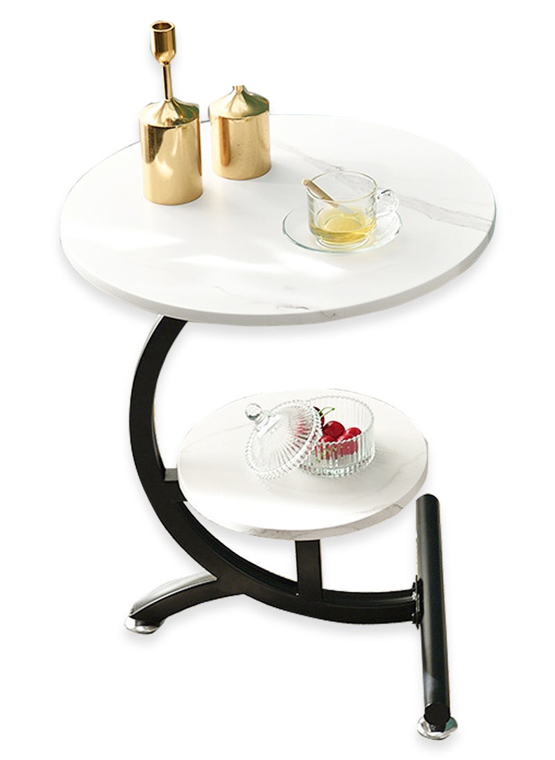 Sharpdo طاولة قهوة صغيرة من الرخام بتصميم فاخر، طاولة قهوة دائرية بجانب أريكة غرفة المعيشة، بت纹ة رخامية بيضاء، قاعدة معدنية 50*50*60 سم - Image 1