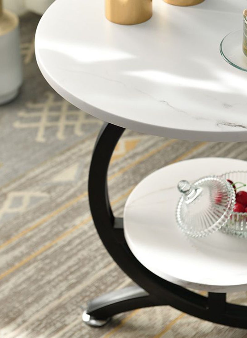 Sharpdo طاولة قهوة صغيرة من الرخام بتصميم فاخر، طاولة قهوة دائرية بجانب أريكة غرفة المعيشة، بت纹ة رخامية بيضاء، قاعدة معدنية 50*50*60 سم - Image 4