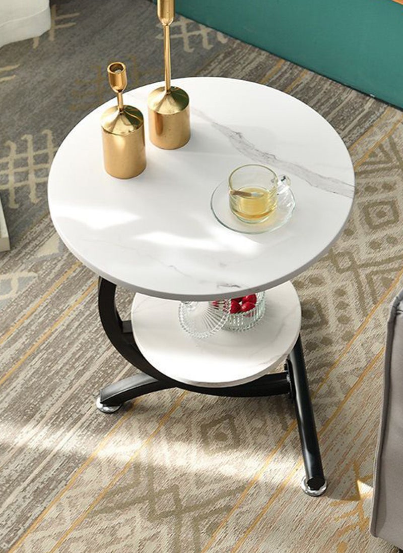 Sharpdo طاولة قهوة صغيرة من الرخام بتصميم فاخر، طاولة قهوة دائرية بجانب أريكة غرفة المعيشة، بت纹ة رخامية بيضاء، قاعدة معدنية 50*50*60 سم - Image 3