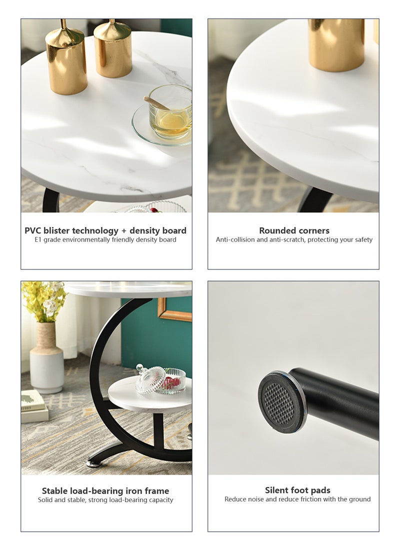 Sharpdo طاولة قهوة صغيرة من الرخام بتصميم فاخر، طاولة قهوة دائرية بجانب أريكة غرفة المعيشة، بت纹ة رخامية بيضاء، قاعدة معدنية 50*50*60 سم - Image 5