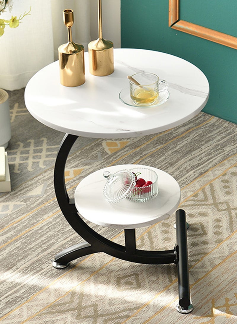 Sharpdo طاولة قهوة صغيرة من الرخام بتصميم فاخر، طاولة قهوة دائرية بجانب أريكة غرفة المعيشة، بت纹ة رخامية بيضاء، قاعدة معدنية 50*50*60 سم - Image 2