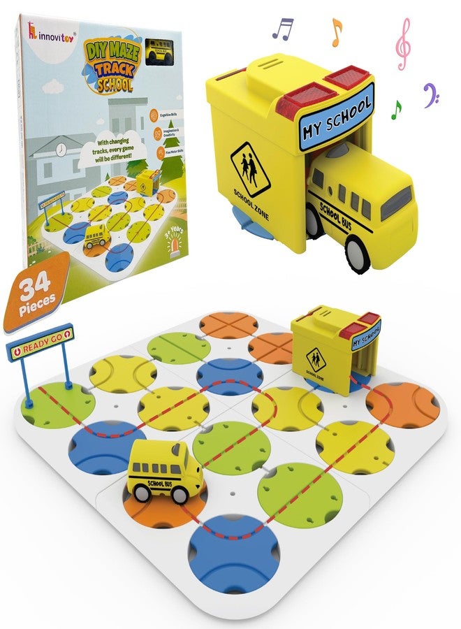 innovitoy DIY Maze Track School Toy Set Interactive, Customizable, Educational Maze Game for Kids, Buildable Track Puzzle for Fine Motor Skills & Imaginative Play Preschool Learning School Bus Playset - Image 1