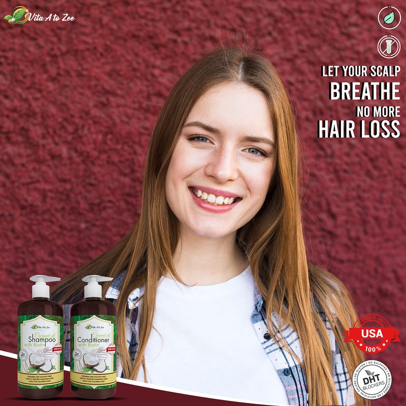 Vita A to Zee Coconut Oil Shampoo & Conditioner with Biotin, Aloe Vera (2 x 16.9 Fl Oz) â€“ Hair Regrowth Shampoo Conditioner for Dry, Frizzy & Coarse Hair - Hydrating & Flyaway Taming Hair & Scalp Care - Image 5