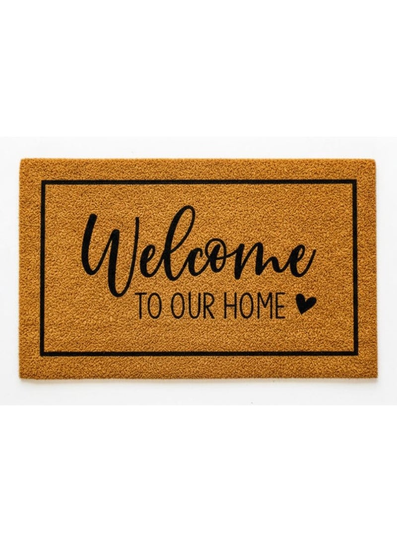 greetfleets Welcome To Our HOME- coir doormat - nonslip heavy duty doormat - funny door mat - brown doormat size 60cm x 40cm - indoor door mat - outdoor sheltered use welcome mat - front door mats - Image 1