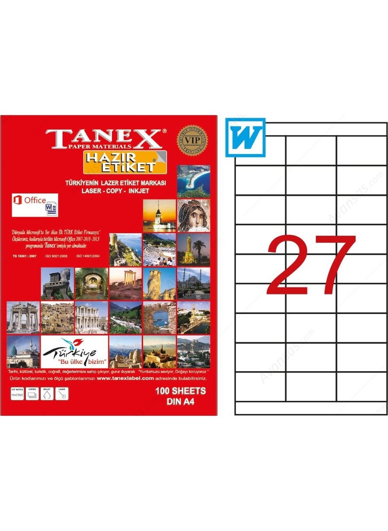 TANEX Tw-2327 70 Mm X 30 Mm 100 Pages Laser 