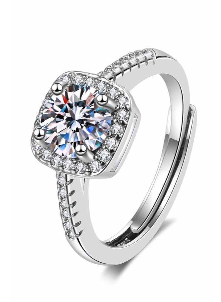 PORSTOO 0.5 / 1 / 2-Carat Adjustable Ring for Women – Princess-Cut Cubic Zirconia Sparkles Like Diamond – Hypoallergenic Open Band Fits Sizes 5–9 – Ideal Gift for Wife, Girlfriend (Silver) - Image 2