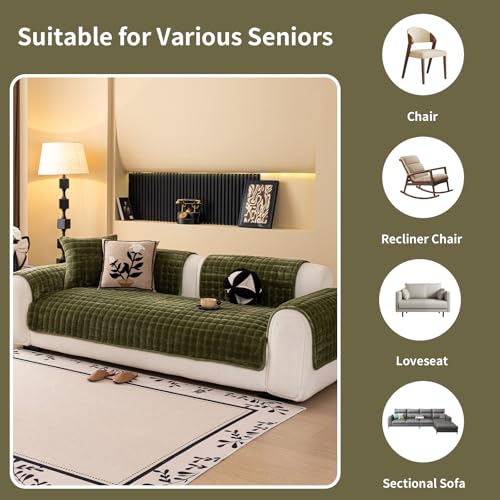 MDSASFD Velvet Couch Cover, Washable Sectional Sofa Cover, Anti Slip Sofa Slipcover for 3 Cushion Couch Sofa L Shaped Armrest Backrest, Furniture Protector Covers for Pets Kids(1PC,Green,36"×47") - Image 5