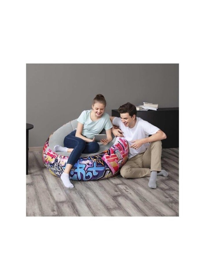 بست واي بيست واي كرسي هوائي قابل للنفخ ذو سطح ناعم جرافيتي متعدد الألوان 112x112x66 سم - Image 3