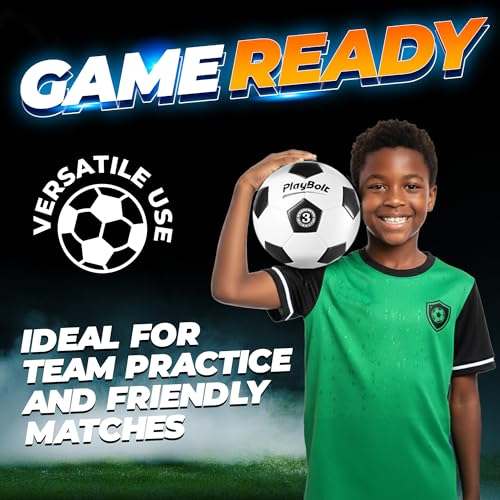 PlayBolt Soccer Ball Size 3 with Pump - Black & White Training Practice & Match Ball for Kids (Pack of 1) - Image 4