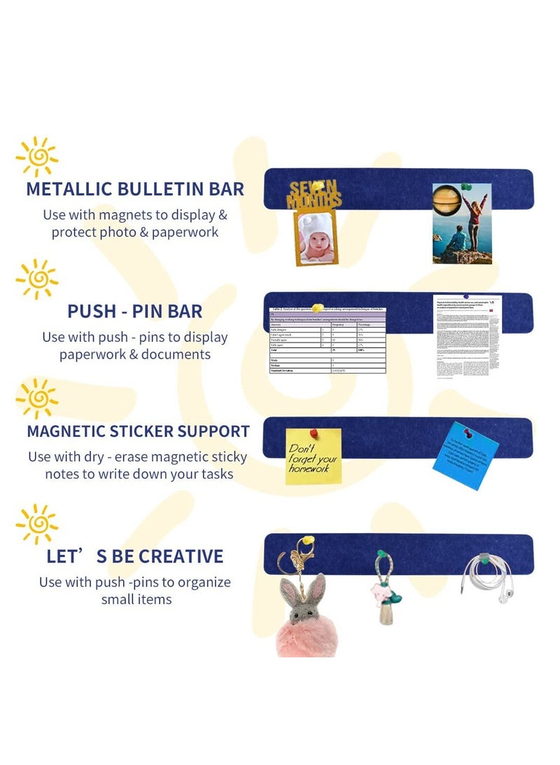 SOLARAE 8Pcs Blue Cork Board Bar Strips with 50 Pushpins, Self-Adhesive Bulletin Board Strips No Damage for Wall, Felt Pin Board for Paste Notes, Photos, Schedules Office Decor - Image 3