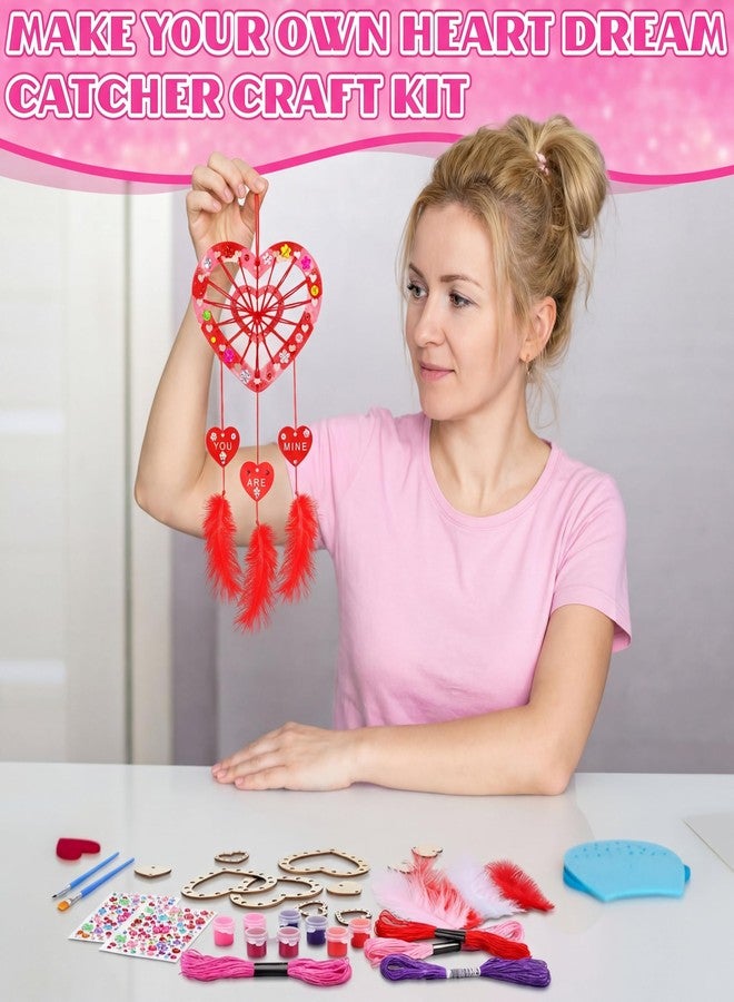 Wovnet 12 Sets Valentine's Day Heart Dream Catchers Painting Your Own Dreamcatchers DIY Valentines Heart Valentine's Crafts Wooden Coloring Arts for Party Activity - Image 4