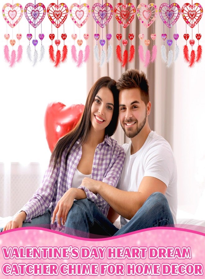 Wovnet 12 Sets Valentine's Day Heart Dream Catchers Painting Your Own Dreamcatchers DIY Valentines Heart Valentine's Crafts Wooden Coloring Arts for Party Activity - Image 2