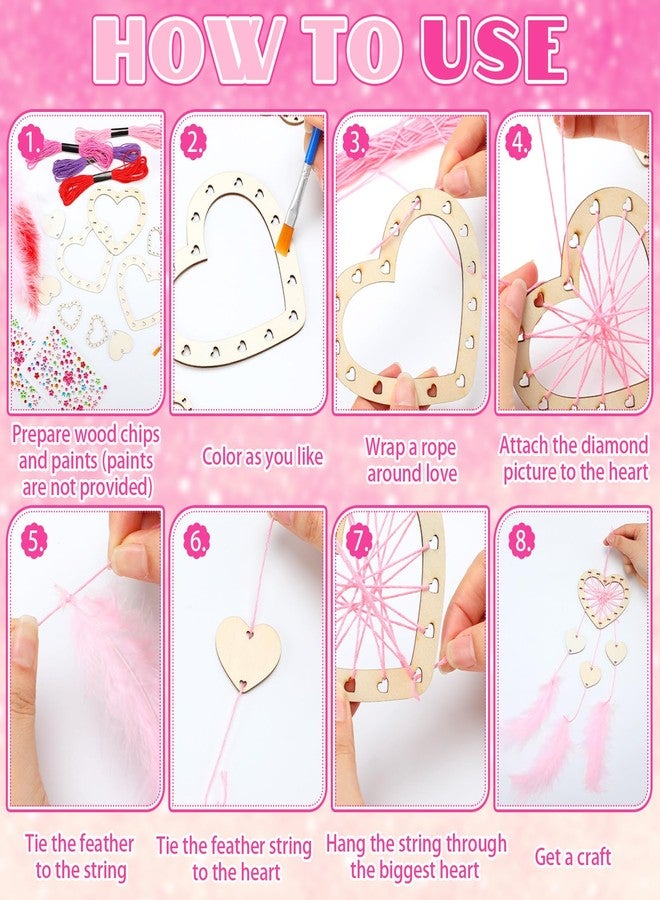 Wovnet 12 Sets Valentine's Day Heart Dream Catchers Painting Your Own Dreamcatchers DIY Valentines Heart Valentine's Crafts Wooden Coloring Arts for Party Activity - Image 5
