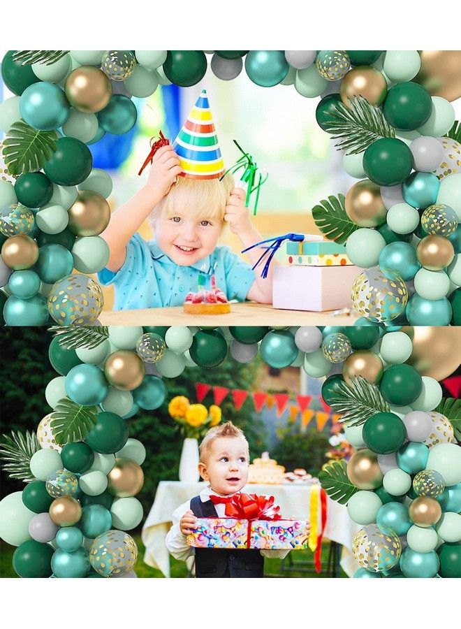 Ouddy Jungle Safari Party Balloons Arch Garland Kit 139Pcs Metallic Gold Green Confetti Balloons With Tropical Palm Leaves For Animal Wild One Birthday Dinosaur Party Safari Baby Shower For Boys Supplies  - Image 5
