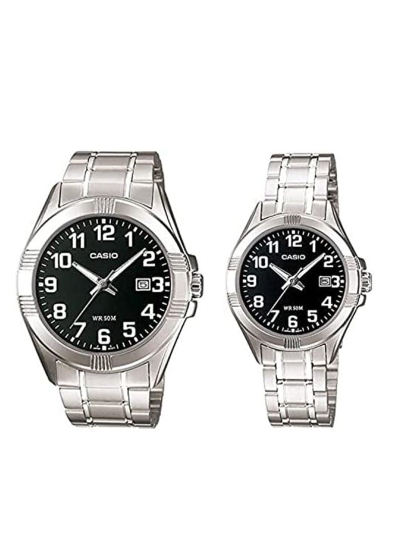 CASIO ساعة كاسيو للرجال والنساء بسوار من الستانلس ستيل ومينا سوداء MTP/LTP-1308D-1BVDF - Image 1