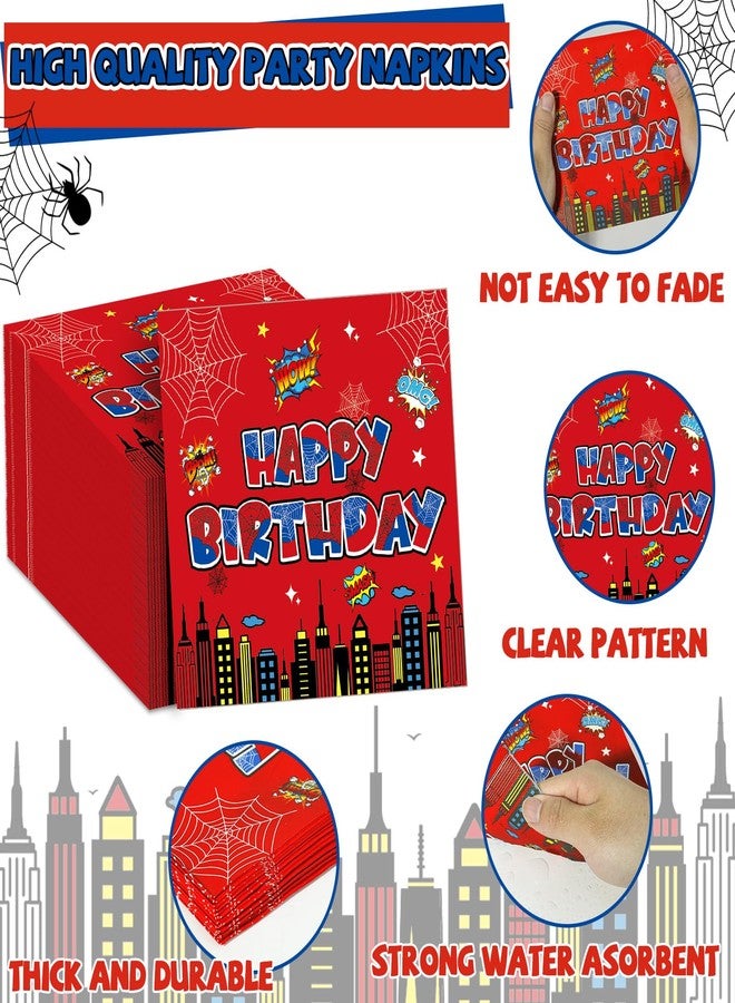 OBUSATT 96Pcs Spider 4th Birthday Party Decorations Cartoon Spider Theme Plates Napkins Red Blue Hero Tableware set Super Theme Hero 4th Birthday Decoration Favors for Kids 4 Year Old Party Supplies Serve 24 - Image 4