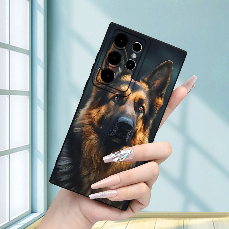 Black Frosted Texture Drop Proof Phone Case Compatible With Samsung Galaxy A15 4G Stylish Dog Pattern Simple Minimalist Design For Men Women - Image 3