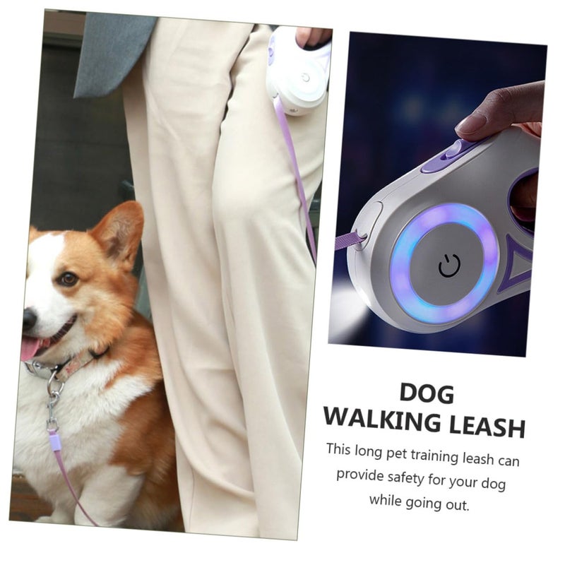 Retractable Dog Leash With LED Light And Reflective Rope 5M For Medium Dogs Night Walking Purple - Image 4