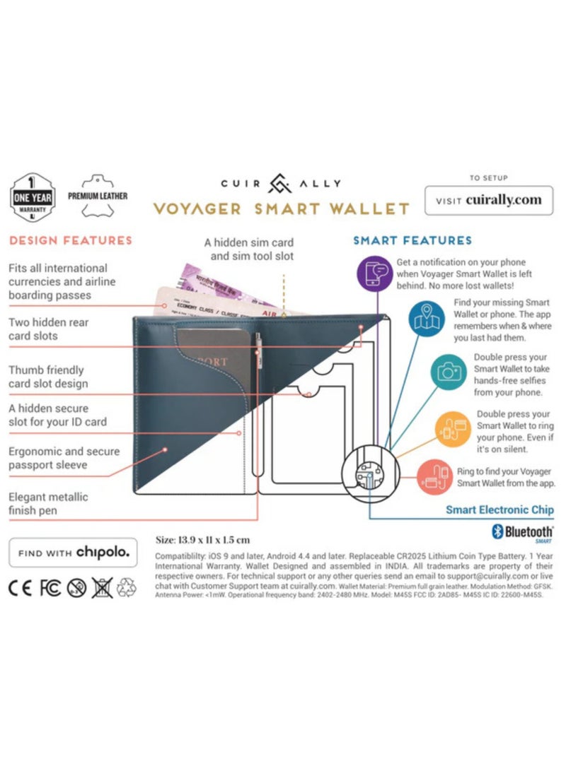 Cuir Ally Voyager Leather Wallet  Anti Lost Electronic Smart Tech (Brown) - Image 3
