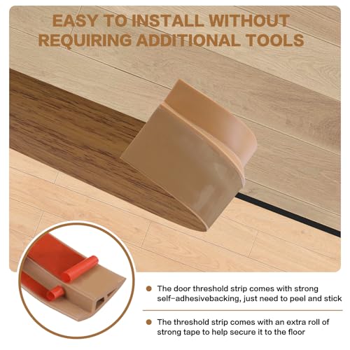 DBHXXMB-HH Floor Transition Strip Vinyl Door Threshold Ramp Self Adhesive Carpet Edging Strip Doorway Edge Trim, Overlap Edge Reducer for Laminate Carpet, Floor, Tile (Orange Oak, 2/5" to 3/5", 3.3Ft) - Image 3