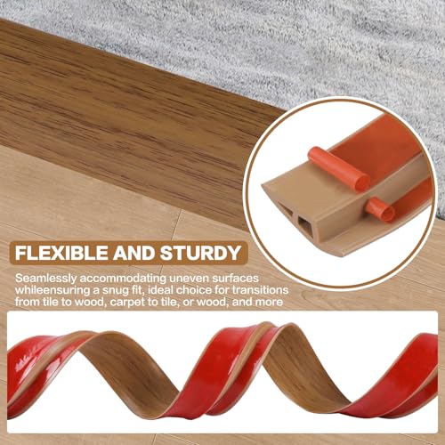DBHXXMB-HH Floor Transition Strip Vinyl Door Threshold Ramp Self Adhesive Carpet Edging Strip Doorway Edge Trim, Overlap Edge Reducer for Laminate Carpet, Floor, Tile (Orange Oak, 2/5" to 3/5", 3.3Ft) - Image 5