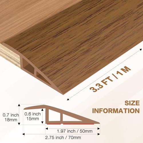 DBHXXMB-HH Floor Transition Strip Vinyl Door Threshold Ramp Self Adhesive Carpet Edging Strip Doorway Edge Trim, Overlap Edge Reducer for Laminate Carpet, Floor, Tile (Orange Oak, 2/5" to 3/5", 3.3Ft) - Image 2