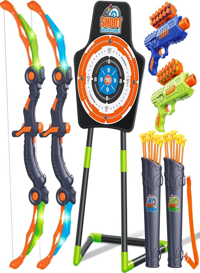 GMAOPHY 2 Pack Bow and Arrow Toy for 5 6 7 8 9 10 11 12 Year Old Boys, Birthday for Kids, Indoor Outdoor Sport Games Toys for Ages 4-8 8-12, LED Light Up Archery Set with 20 Suction Cup Arrows - Image 1