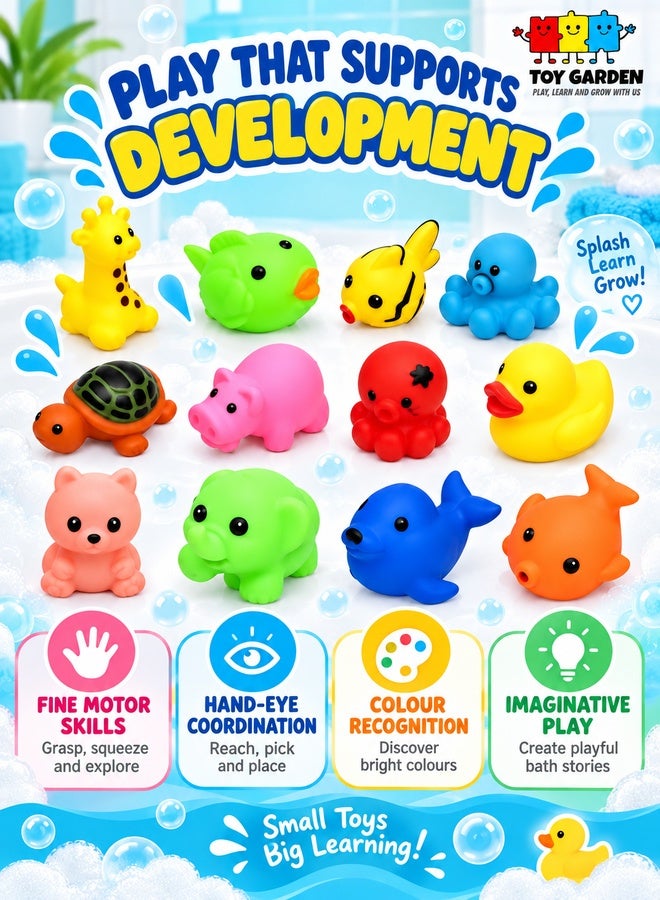 TOY GARDEN Funny Bath Set for Kids, 12 Piece Animal Bath Toys with Cute Rattle Shapes, Colorful Baby Bath Toys for Tub Water Play, Assorted Colour - Image 3