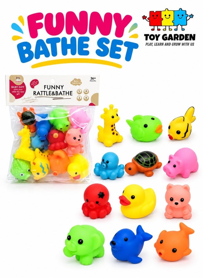 TOY GARDEN Funny Bath Set for Kids, 12 Piece Animal Bath Toys with Cute Rattle Shapes, Colorful Baby Bath Toys for Tub Water Play, Assorted Colour - Image 1