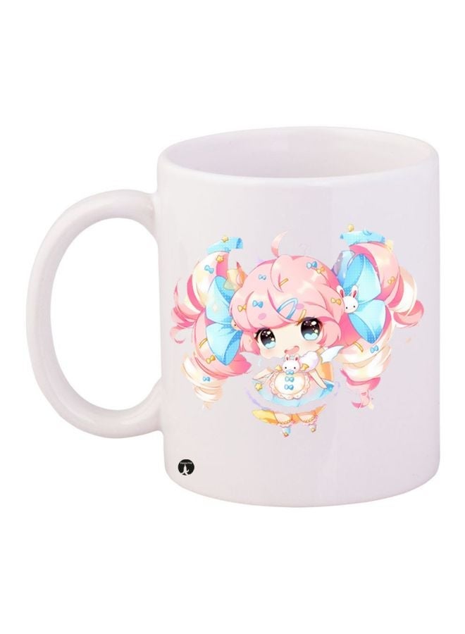 Cartoon Girl Printed Coffee Mug White/Pink/Blue 11ounce