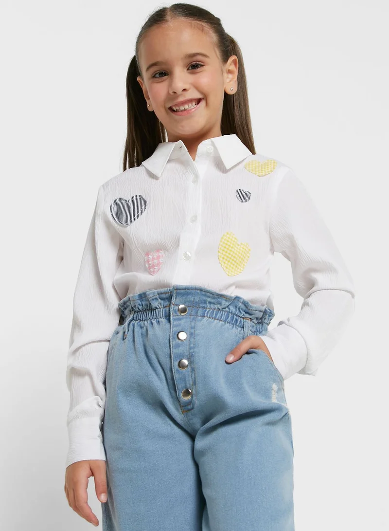 Nautinati Natilene Girls White Standard Printed Casual Shirt