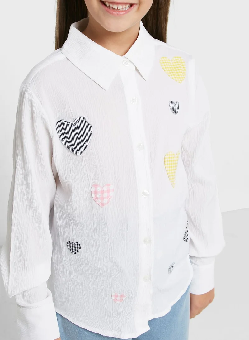 Nautinati Natilene Girls White Standard Printed Casual Shirt